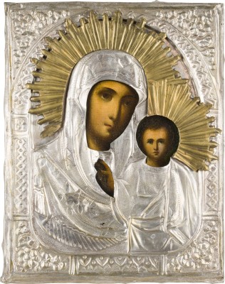 Picture KLEINE IKONE MIT DER GOTTESMUTTER VON KASAN (KASANSKAJA) MIT OKLAD