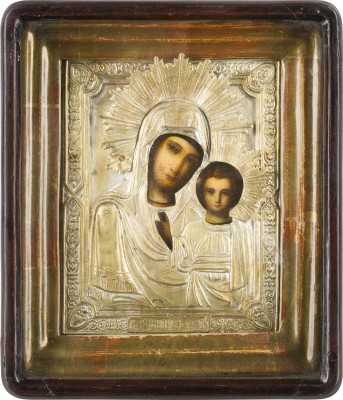 Picture KLEINE IKONE MIT DER GOTTESMUTTER VON KASAN (KASANSKAJA) MIT OKLAD IM KIOT
