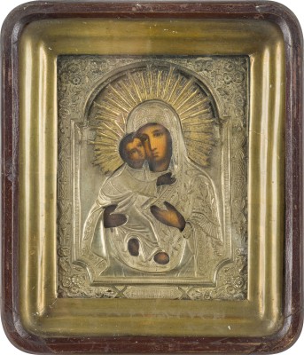 Picture KLEINE IKONE MIT DER GOTTESMUTTER VON WLADIMIR (WLADIMIRSKAJA) MIT OKLAD IM KIOT