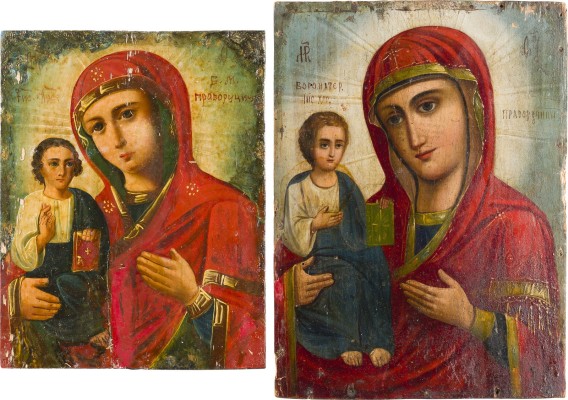 Auktion 151<br>ZWEI KLEINE IKONEN MIT GNADENBILDERN DER GOTTESMUTTER