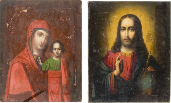 Auktion 151<br>ZWEI IKONEN: CHRISTUS DER WELTENHERRSCHER UND GOTTESMUTTER VON KASAN (KASANSKAJA)