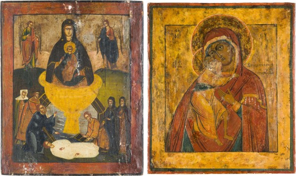 Auction 151<br>ZWEI IKONEN: GOTTESMUTTER FEODOROWSKAJA UND 'LEBENSSPENDENDER QUELL'