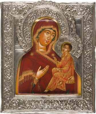 Picture FEINE IKONE MIT DER GOTTESMUTTER VON TICHWIN (TICHWINSKAJA) MIT SILBER-RIZA