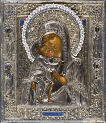 Picture IKONE MIT DER GOTTESMUTTER FEODOROWSKAJA MIT CLOISONNÉ-EMAIL-OKLAD