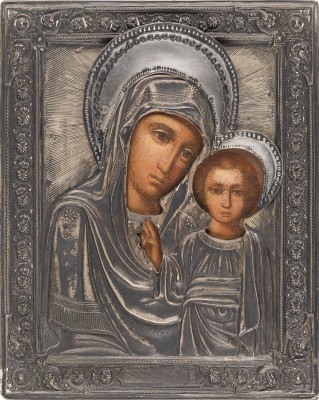 Picture KLEINE IKONE MIT DER GOTTESMUTTER VON KASAN (KASANSKAJA) MIT SILBER-OKLAD