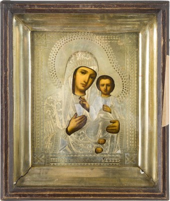 Picture KLEINE IKONE MIT DER GOTTESMUTTER VON SMOLENSK (SMOLENSKAJA) MIT OKLAD IM KIOT