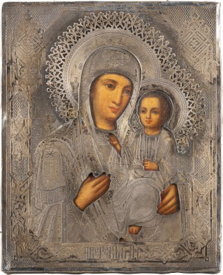 Picture KLEINE IKONE MIT DER GOTTESMUTTER 'IWERSKAJA' MIT SILBER-OKLAD