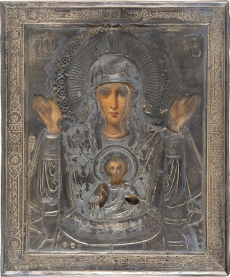 Bild IKONE MIT DER GOTTESMUTTER DES ZEICHENS (ZNAMENIE) MIT SILBER-OKLAD