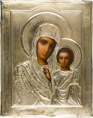 Picture KLEINE IKONE MIT DER GOTTESMUTTER VON KASAN (KASANSKAJA) MIT VERMEIL-OKLAD
