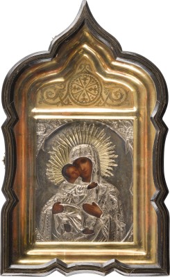 Bild IKONE MIT DER GOTTESMUTTER VON WLADIMIR (WLADIMIRSKAJA) MIT OKLAD IM KIOT