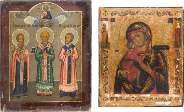 Auktion 151<br>ZWEI IKONEN: GOTTESMUTTER FEODOROWSKAJA UND DIE DREI HIERARCHEN