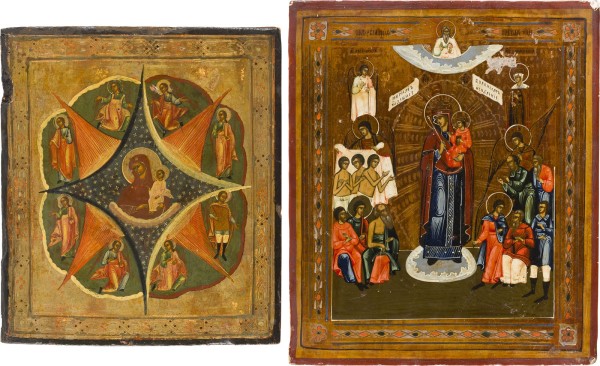 Auction 151<br>ZWEI IKONEN: GOTTESMUTTER 'UNVERBRENNBARER DORNBUSCH' UND GOTTESMUTTER 'FREUDE ALLER LEIDENDEN'