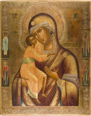 Auction 151<br>MONUMENTALE UND SEHR FEINE IKONE MIT DER GOTTESMUTTER FEODOROWSKAJA AUS EINER KIRCHEN-IKONOSTASE