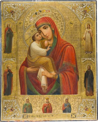 Bild MONUMENTALE IKONE MIT DER GOTTESMUTTER 'POTSCHAEWSKAJA' AUS EINER KIRCHEN-IKONOSTASE
