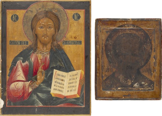 Auction 151<br>ZWEI IKONEN: HEILIGER NIKOLAUS VON MYRA UND CHRISTUS PANTOKRATOR