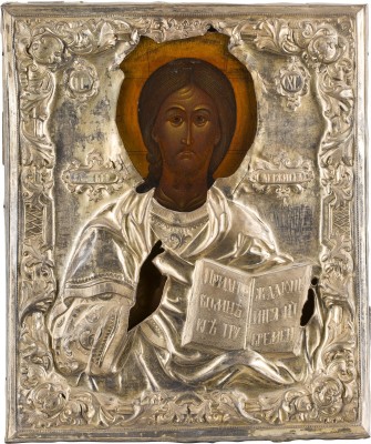 Picture IKONE MIT CHRISTUS PANTOKRATOR MIT SILBER-OKLAD