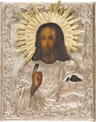 Picture KLEINE IKONE MIT CHRISTUS DEM WELTENHERRSCHER MIT OKLAD