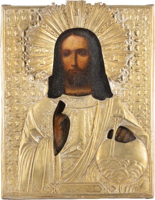 Picture KLEINE IKONE MIT CHRISTUS DEM WELTENHERRSCHER MIT OKLAD