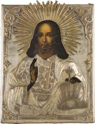 Picture KLEINE IKONE MIT CHRISTUS DEM WELTENHERRSCHER MIT OKLAD