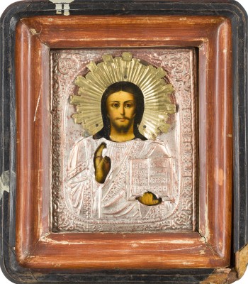 Bild KLEINE IKONE MIT CHRISTUS PANTOKRATOR MIT OKLAD IM KIOT