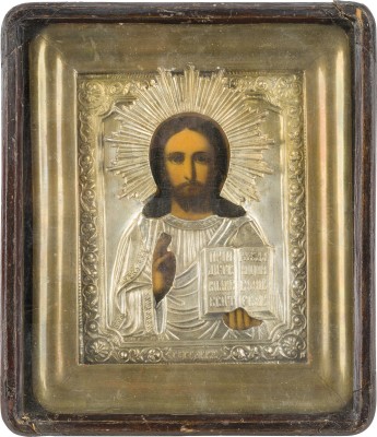 Bild IKONE MIT CHRISTUS PANTOKRATOR MIT OKLAD IM KIOT