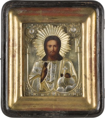 Picture KLEINE IKONE MIT CHRISTUS DEM WELTENHERRSCHER MIT OKLAD IM KIOT