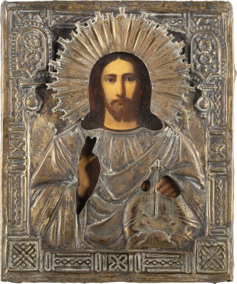 Bild IKONE MIT CHRISTUS PANTOKRATOR MIT OKLAD