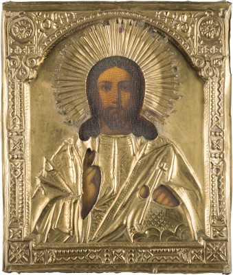 Bild IKONE MIT CHRISTUS PANTOKRATOR MIT OKLAD