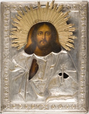 Bild KLEINE IKONE MIT CHRISTUS DEM WELTENHERRSCHER MIT OKLAD