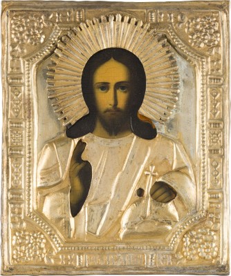 Bild IKONE MIT CHRISTUS PANTOKRATOR MIT OKLAD