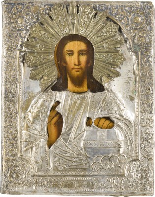 Picture KLEINE IKONE MIT CHRISTUS DEM WELTENHERRSCHER MIT OKLAD