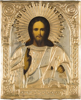 Bild IKONE MIT CHRISTUS DEM WELTENHERRSCHER MIT OKLAD