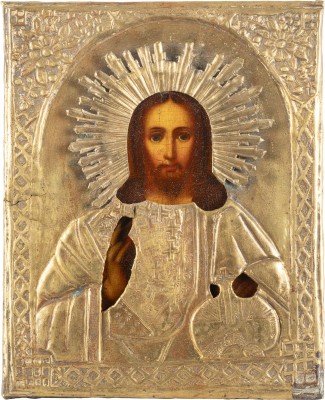 Bild KLEINE IKONE MIT CHRISTUS DEM WELTENHERRSCHER MIT OKLAD