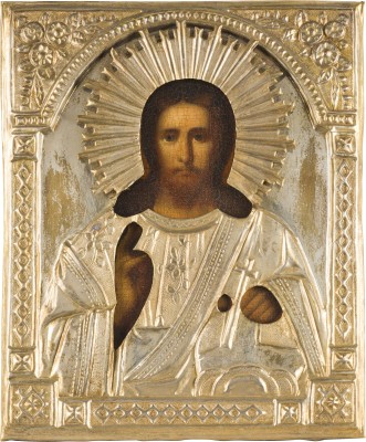 Bild IKONE MIT CHRISTUS PANTOKRATOR MIT OKLAD