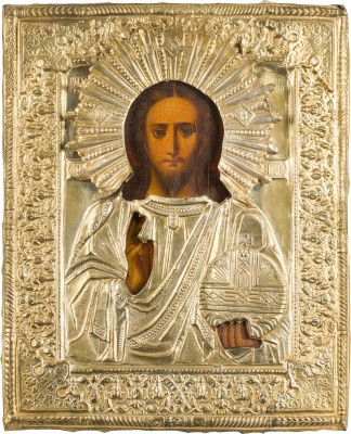 Picture KLEINE IKONE MIT CHRISTUS DEM WELTENHERRSCHER MIT OKLAD