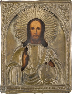 Picture KLEINE IKONE MIT CHRISTUS DEM WELTENHERRSCHER MIT OKLAD