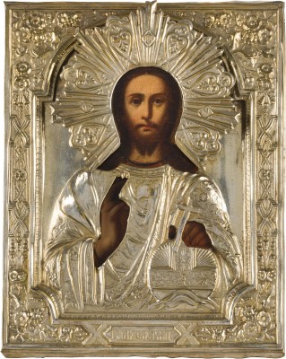 Bild KLEINE IKONE MIT CHRISTUS DEM WELTENHERRSCHER MIT OKLAD
