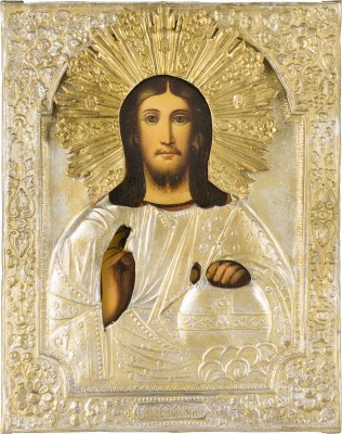 Bild KLEINE IKONE MIT CHRISTUS DEM WELTENHERRSCHER MIT OKLAD