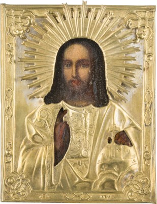 Picture KLEINE IKONE MIT CHRISTUS DEM WELTENHERRSCHER MIT OKLAD