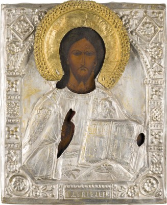 Picture IKONE MIT CHRISTUS PANTOKRATOR MIT OKLAD