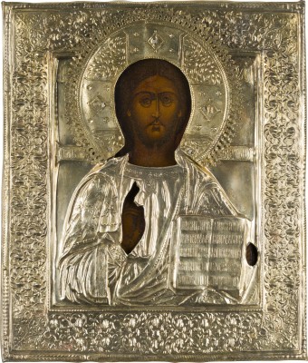Bild IKONE MIT CHRISTUS PANTOKRATOR MIT OKLAD