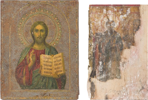 Bild IKONE MIT CHRISTUS PANTOKRATOR UND IKONEN-FRAGMENT