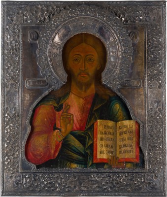 Picture GROSSFORMATIGE IKONE MIT CHRISTUS PANTOKRATOR MIT SILBER-RIZA