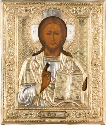 Auktion 151<br>GESCHENK DER TWERER MANUFAKTUR-GENOSSENSCHAFT: CHRISTUS PANTOKRATOR MIT VERMEIL-OKLAD