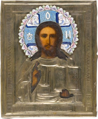 Bild KLEINE IKONE MIT CHRISTUS PANTOKRATOR MIT CLOISONNÉ-EMAIL-OKLAD