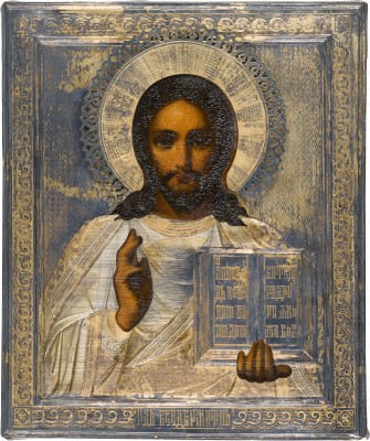 Picture IKONE MIT CHRISTUS PANTOKRATOR MIT VERMEIL-OKLAD