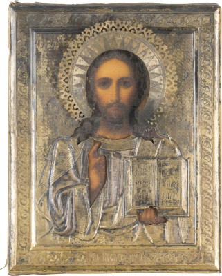 Bild IKONE MIT CHRISTUS PANTOKRATOR MIT VERMEIL-OKLAD