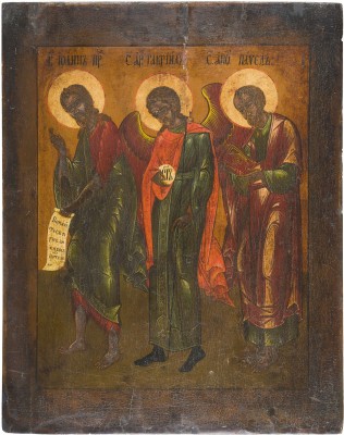 Bild GROSSE IKONE MIT DEN HEILIGEN JOHANNES DEM VORLÄUFER, DEM ERZENGEL GABRIEL UND PAULUS AUS EINER DEESIS-GRUPPE