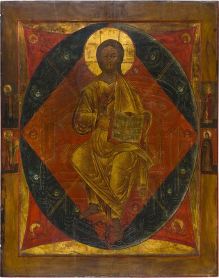 Picture MONUMENTALE IKONE MIT DEM THRONENDEN CHRISTUS INMITTEN DER ENGELSMÄCHTE AUS EINER KIRCHEN-IKONOSTASE