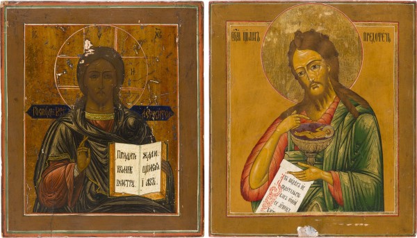 Auction 151<br>ZWEI IKONEN: CHRISTUS PANTOKRATOR UND JOHANNES DER VORLÄUFER AUS EINER DEESIS